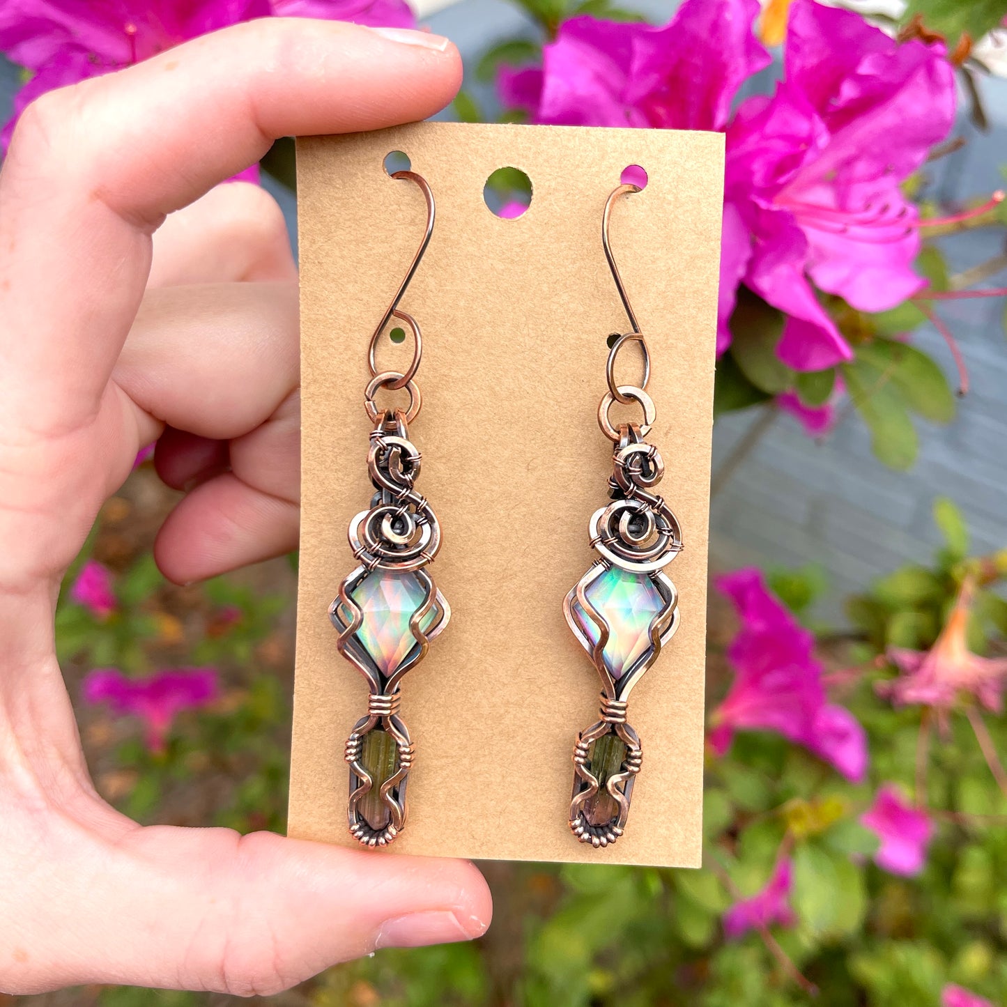 Aurora Quartz/Watermelon Tourmaline Earrings