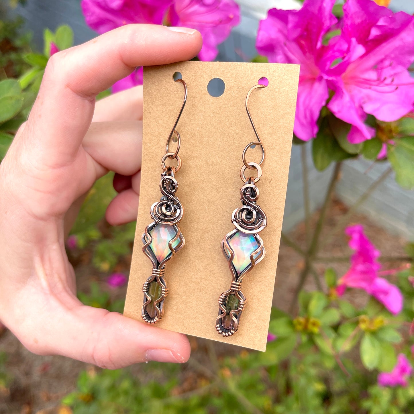 Aurora Quartz/Watermelon Tourmaline Earrings