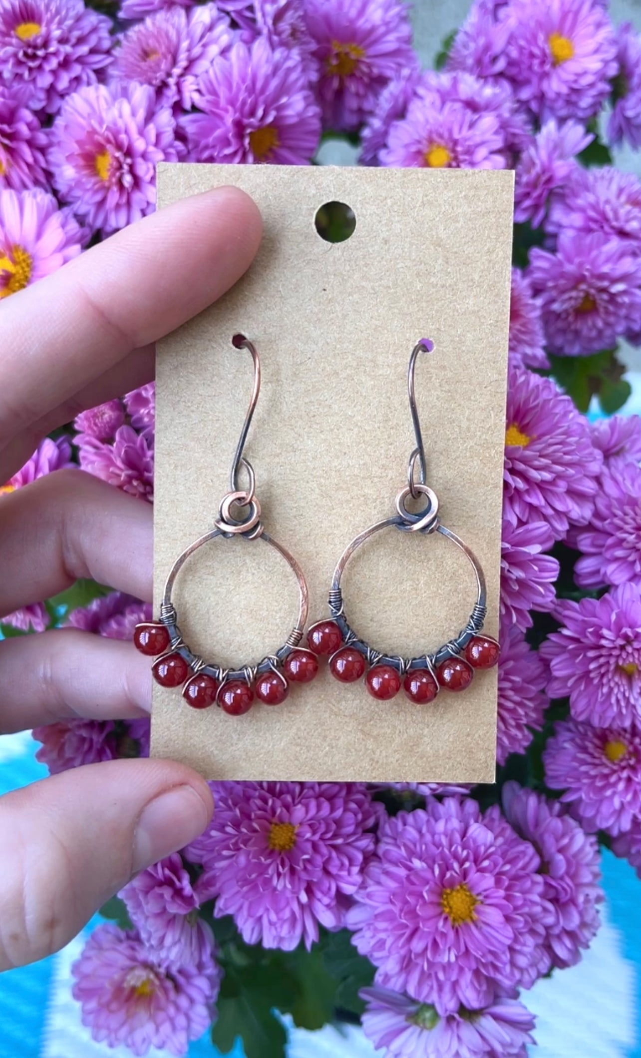 Carnelian Copper Hoops