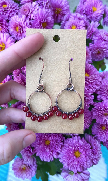 Carnelian Copper Hoops